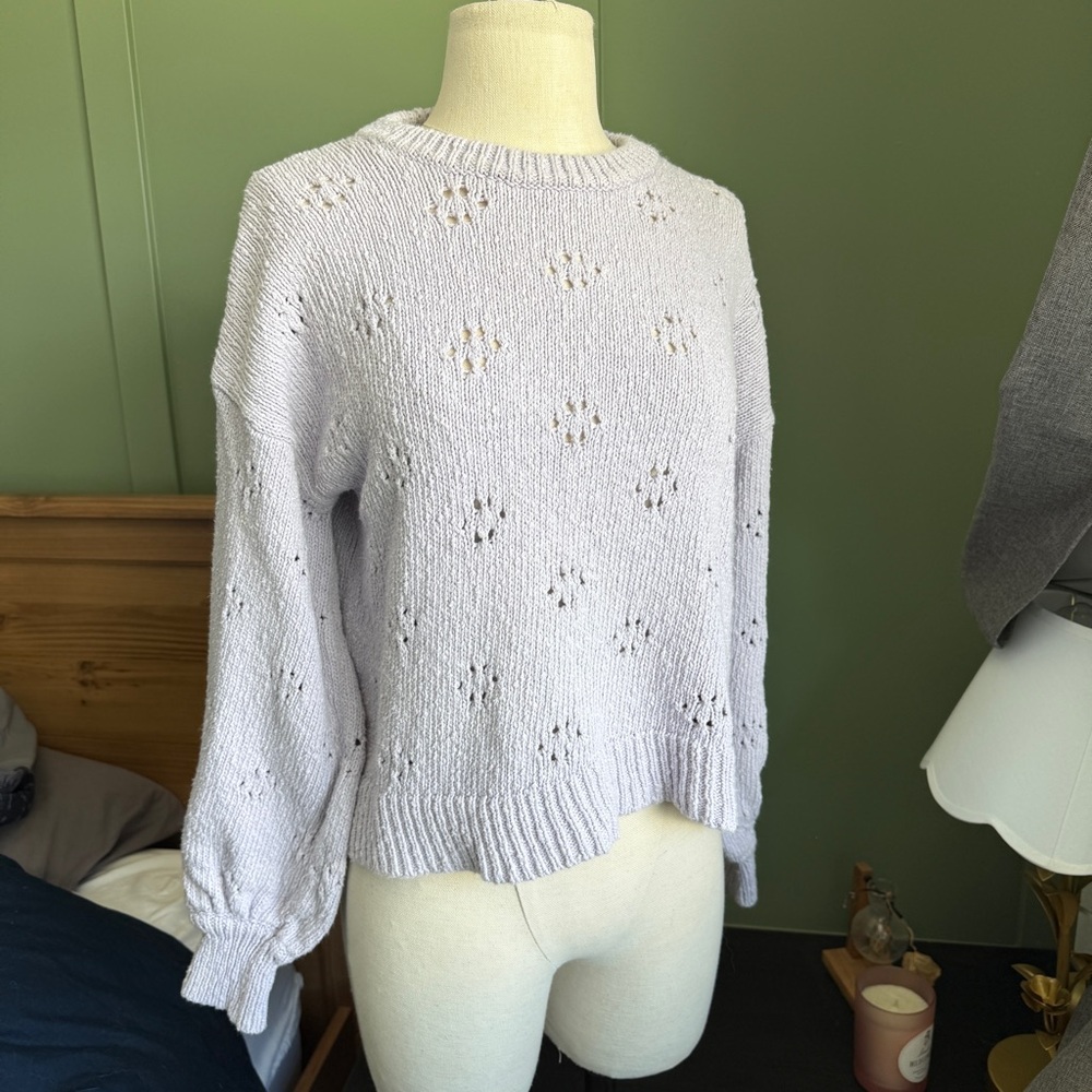 Madewell Purple Crew Neck Sweater with Eyelet Knit